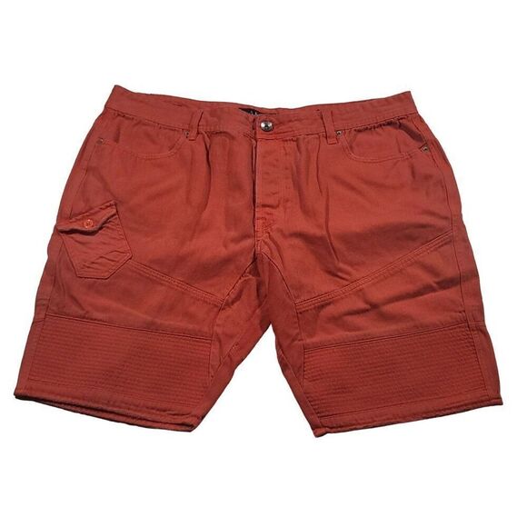 Akoo Denim Shorts Men Sz 44 Red No‎ Rivals Standard Fit Button Fly - Picture 1 of 8